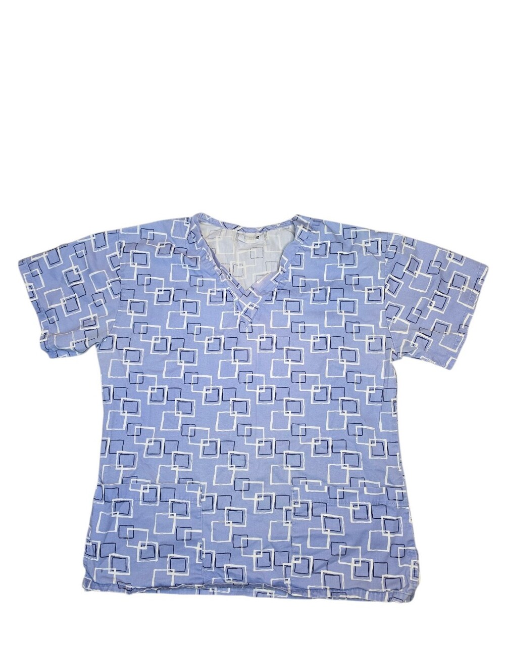 White Cross V-Life Blue Geometric Square Print Scrub Top V-Neck Size S - Picture 2 of 4